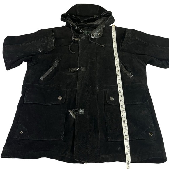 Adventure Bound Leather Jacket Men S Black Suede Hooded Toggle Plaid Lined Coat - Picture 11 of 11